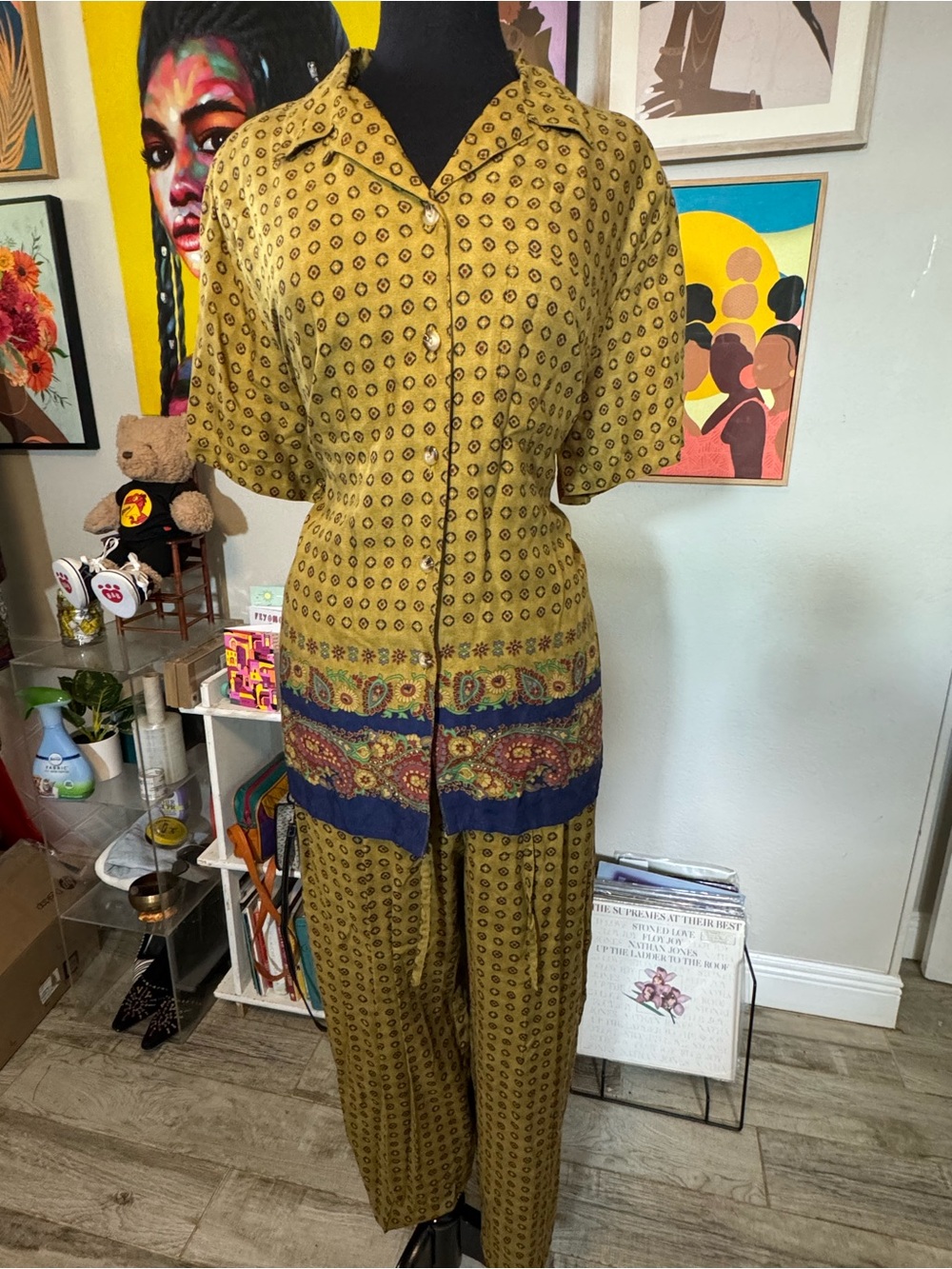 Vintage Mustard Printed Two-Piece Set